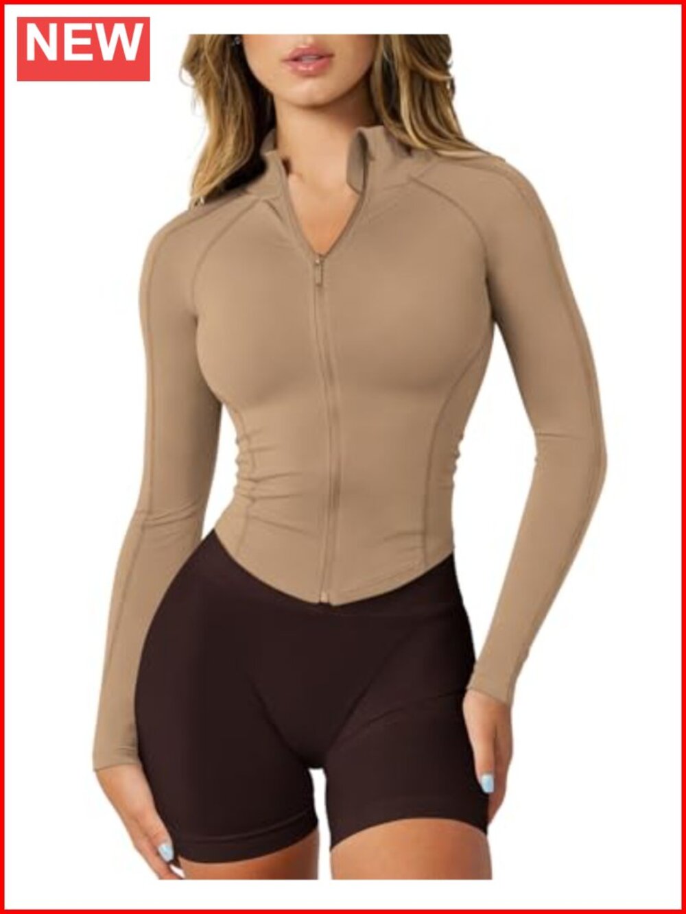 Cropped Zip Up Workout Jacket Slim Fit Thumbholes Running Gym